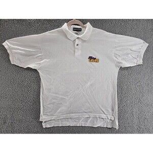 Vintage Flying Crowd Sailing Polo Shirt Mens Large White Sailboat Double Sided